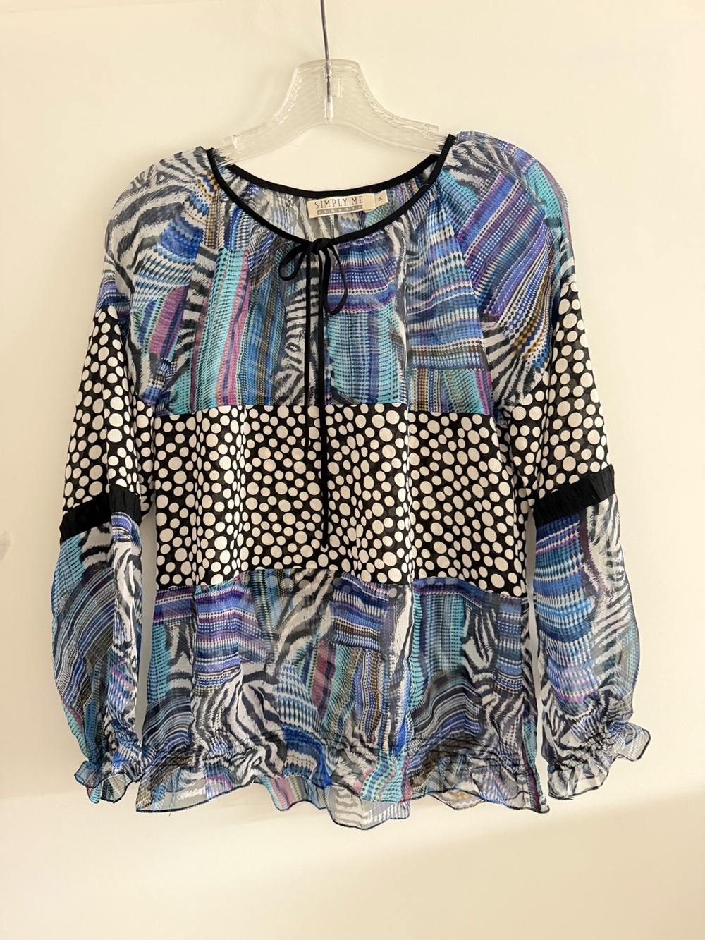 Blue Mixed-Print Boho Blouse
